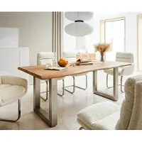 DELIFE Table-à-manger Edge 180x90 XL acacia nature acier inoxydable large Live-Edge