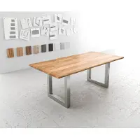 DELIFE Table-à-manger Edge 200x100 acacia nature acier inoxydable large Live-Edge