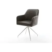 DELIFE Chaise-de-salle-à-manger Greg-Flex microvelours anthracite vintage pied croisé conique acier inoxydable brossé ressorts ensachés