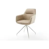 DELIFE Chaise-de-salle-à-manger Pejo-Flex microvelours beige vintage pied croisé conique acier inoxydable brossé ressorts ensachés