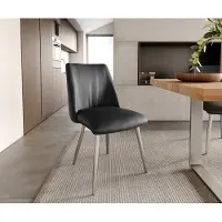 DELIFE Chaise-de-salle-à-manger Elso-Flex cuir de vache noir 4 pieds coniques acier inoxydable brossé ressorts ensachés