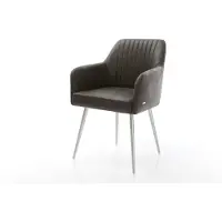 DELIFE Chaise-de-salle-à-manger Greg-Flex microvelours anthracite vintage 4 pieds coniques acier inoxydable brossé ressorts ensachés