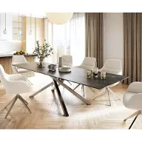 DELIFE Table-à-manger Edge 300x100cm Laminam céramique marron pieds milieu croisé argent