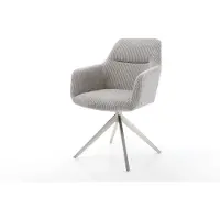 DELIFE Chaise-pivotante Pejo-Flex côtelé gris argenté pied croisé large acier inoxydable brossé pivotement sur 360° fonction bascule ressorts ensachés