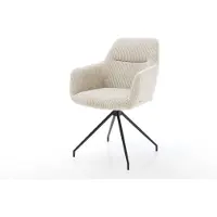 DELIFE Chaise-de-salle-à-manger Pejo-Flex côtelé beige vintage pied croisé conique noir ressorts ensachés