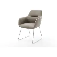 DELIFE Chaise-de-salle-à-manger Pejo-Flex cuir de vache couleur boue pied trapèze acier inoxydable brossé ressorts ensachés