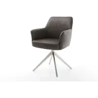 DELIFE Chaise-pivotante Xana-Flex microvelours anthracite vintage pied croisé large acier inoxydable brossé pivotement sur 360° fonction bascule ressorts ensachés