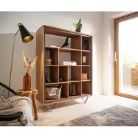 DELIFE Highboard Stonegrace 120x150 acacia nature 12 compartiments placage en pierre pieds en V