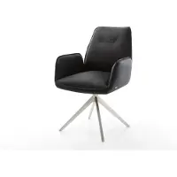 DELIFE Chaise-pivotante Zoa-Flex cuir de vache noir pied croisé large acier inoxydable brossé pivotement sur 360° fonction bascule ressorts ensachés