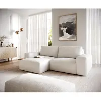 DELIFE Canapé d’angle Lanzo 230x155 cm bouclé blanc crème méridienne réversible avec pouf