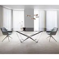 DELIFE Table à manger Edge en forme de bateau 240x120 verre fondu noir fumé relief en 3D Spider acier plat acier inoxydable