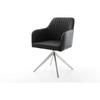 DELIFE Chaise-de-salle-à-manger Greg-Flex cuir de vache noir pied croisé large acier inoxydable brossé ressorts ensachés