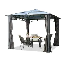 TOOLPORT Tonnelle de jardin 3x3 m structure aluminium - toit polycarbonate env. 8 mm - pavillon gris