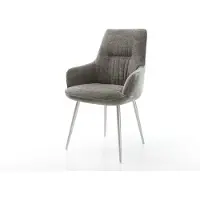 DELIFE Chaise-de-salle-à-manger Zelia-Flex avec accoudoirs bouclé doux couleur boue 4 pieds coniques acier inoxydable resorts ensachés