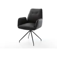 DELIFE Chaise-de-salle-à-manger Zoa-Flex cuir de vache noir pied croisé conique noir ressorts ensachés