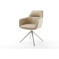 DELIFE Chaise-pivotante Pejo-Flex microvelours beige vintage pied croisé large acier inoxydable brossé pivotement sur 360° fonction bascule ressorts ensachés