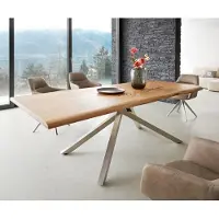 DELIFE Table à manger Edge 240x100 acacia nature cadre croisé rectangle acier inoxydable Live-Edge