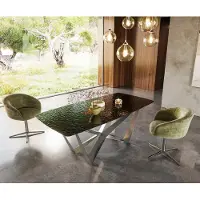 DELIFE Table à manger Edge en forme de bateau 200x100 verre fondu noir fumé relief en 3D Spider acier plat acier inoxydable