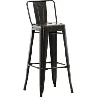 CLP Tabouret de bar Mason au look industriel, avec dossier et repose-pieds noir et or