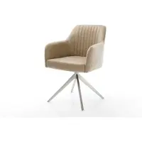 DELIFE Chaise-pivotante Greg-Flex microvelours beige vintage pied croisé large acier inoxydable brossé pivotement sur 360° fonction bascule ressorts ensachés