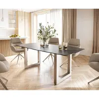 DELIFE Table-à-manger Edge forme Boot 200x100 céramique Laminam noir desir brun inox large