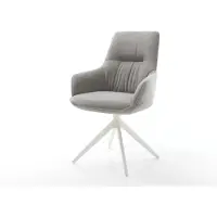 DELIFE Chaise-pivotante Zelia-Flex avec accoudoirs tissu structuré doux gris pied croisé large blanc pivotement sur 360° fonction bascule resorts ensachés
