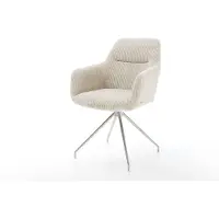 DELIFE Chaise-de-salle-à-manger Pejo-Flex côtelé beige vintage pied croisé conique acier inoxydable brossé ressorts ensachés