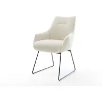 DELIFE Chaise-de-salle-à-manger Alja-Flex avec accoudoirs tissu teddy beige pied trapèze noir resorts ensachés