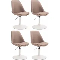 CLP - Ensemble de 4 chaises de salle à manger Maverick, revêtues en tissu, pivotantes et à hauteur réglable, couleur taupe, structure blanche
