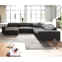 DELIFE Canapé panoramique Sirpio XL 360x260 cm Microfibre Noir Recamiere variable