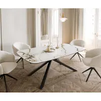 DELIFE Table à manger Edge en forme de bateau 200x100 céramique Calacatta Luxe blanc-doré-gris cadre croisé rectangulaire noir