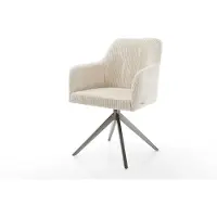 DELIFE Chaise-pivotante Greg-Flex côtelé beige pied croisé large grafiete pivotement sur 360° fonction bascule ressorts ensachés