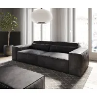 DELIFE Grand Canapé Sirpio 230x95 cm Cuir synthétique Vintage Anthracite avec Tabouret