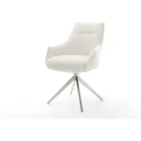 DELIFE Chaise-pivotante Alja-Flex avec accoudoirs bouclé doux beige pied croisé large acier inoxydable pivotement sur 360° fonction bascule resorts ensachés