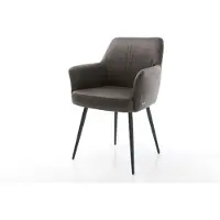 DELIFE Chaise-de-salle-à-manger Xana-Flex avec accoudoirs microvelours anthracite vintage 4 pieds coniques noir ressorts ensachés