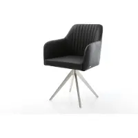 DELIFE Chaise-de-salle-à-manger Greg-Flex cuir de vache noir pied croisé angulaire acier inoxydable brossé ressorts ensachés