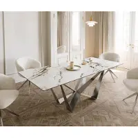 DELIFE Table à manger Edge 180-220x100 céramique Calacatta Luxe blanc-doré-gris Spider acier plat acier inoxydable extensible