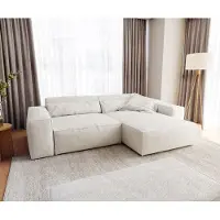 DELIFE Canapé d'angle Sirpio XL 270x170 cm Bouclee Crème-blanc Recamiere variable avec Tabouret