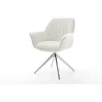 DELIFE Chaise-pivotante Keila-Flex avec accoudoirs bouclé doux beige pied croisé large acier inoxydable pivotement sur 360° fonction bascule