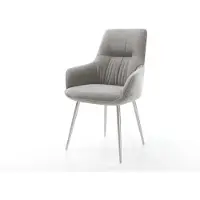 DELIFE Chaise-de-salle-à-manger Zelia-Flex avec accoudoirs tissu structuré doux gris 4 pieds coniques acier inoxydable resorts ensachés