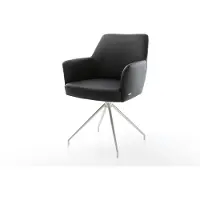 DELIFE Chaise-pivotante Xana-Flex avec accoudoirs cuir de vache noir pied croisé conique acier inoxydable brossé pivotement sur 180° ressorts ensachés