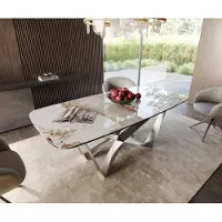 DELIFE Table à manger Edge en forme de bateau 200x100 céramique Minas mélange blanc-beige Spider acier plat acier inoxydable