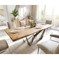 DELIFE Table à manger Edge 240x100 acacia nature Spider acier plat acier inoxydable Live-Edge