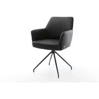 DELIFE Chaise-pivotante Xana-Flex avec accoudoirs cuir de vache noir pied croisé conique noir pivotement sur 180° ressorts ensachés