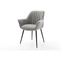 DELIFE Chaise-de-salle-à-manger Keila-Flex avec accoudoirs tissu structuré doux gris 4 pieds coniques noir