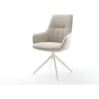 DELIFE Chaise-pivotante Zelia-Flex avec accoudoirs tissu tissé doux beige pied croisé large blanc pivotement sur 360° fonction bascule resorts ensachés