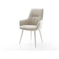 DELIFE Chaise-de-salle-à-manger Zelia-Flex avec accoudoirs tissu tissé doux beige 4 pieds coniques acier inoxydable resorts ensachés