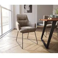 DELIFE Chaise-de-salle-à-manger Zelia-Flex avec accoudoirs microvelours taupe vintage pied trapèze noir ressorts ensachés