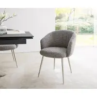DELIFE Chaise-de-salle-à-manger Caja-Flex avec accoudoirs bouclé gris argenté 4 pieds coniques acier inoxydable brossé ressorts ensachés