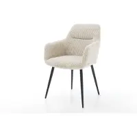 DELIFE Chaise-de-salle-à-manger Pejo-Flex côtelé beige vintage 4 pieds coniques noir ressorts ensachés